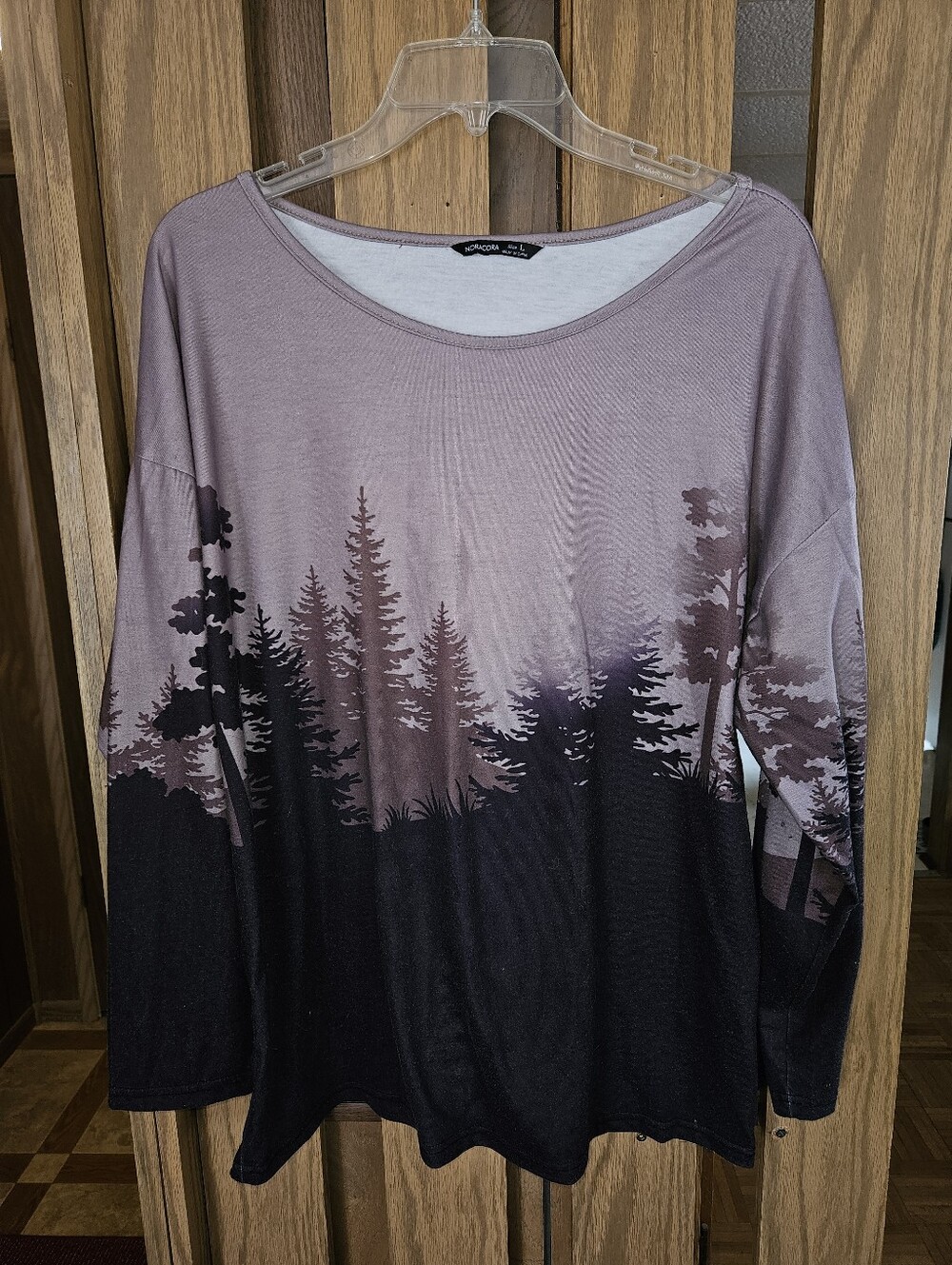 Noracora Sz L Forest Silhouette Oversized Graphic Tunic Top